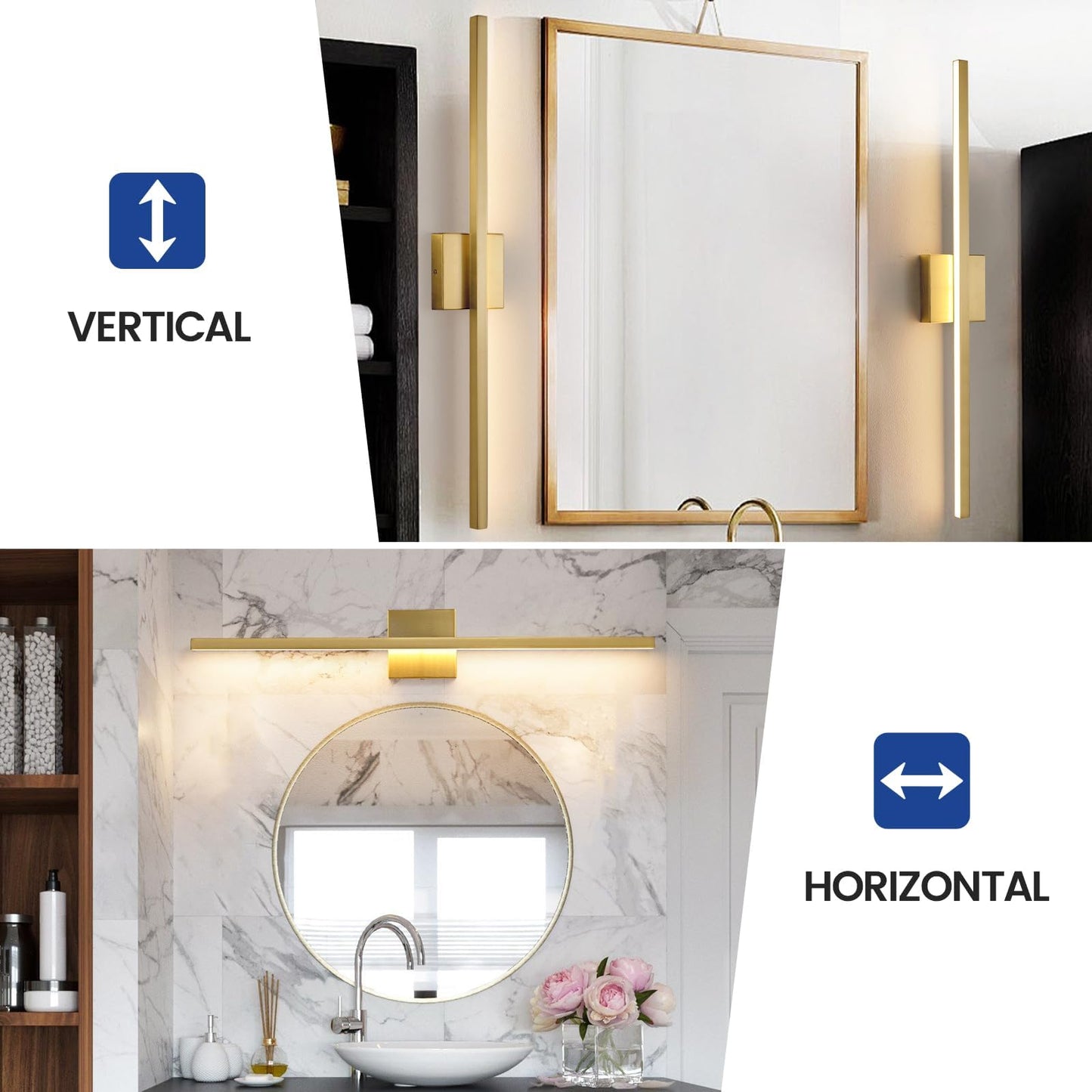 Epinl Gold Vanity Lights for Bathroom - 31.5 inch Brushed Gold Bathroom Light Fixture Over Mirror 22W LED Dimmable Wall Sconce Lighting Fixture 5CCT Vanity Light Bar for Bathroom Bedroom