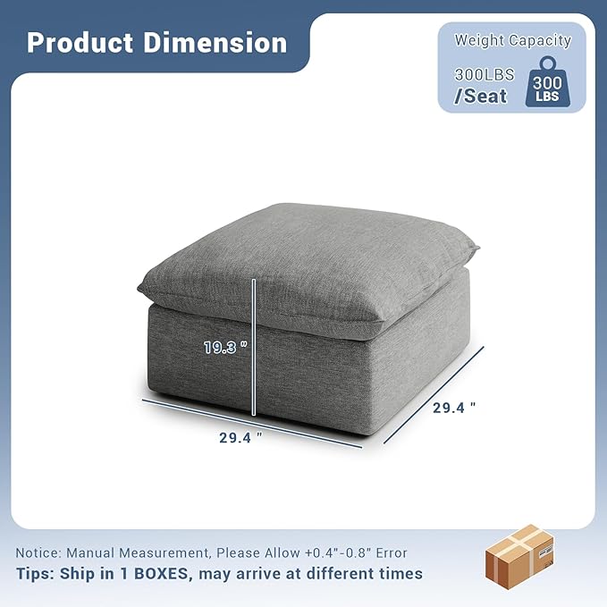 Lopzeho Cloud Movable Ottoman, Waterproof Down Filled Modular Sectional Sofa, High Backrest Sectional Couches for Living Room, Modern Modular Couch with Removable Cover, Dark Gray