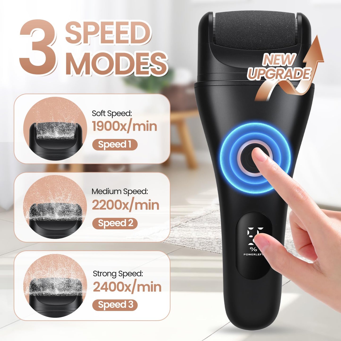 Electric Callus Remover for Feet Rechargeable - 3-Speed Adjustable Electronic Foot Filer, Effortless Smooth Feet from Hard Crack