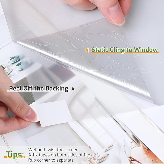 LUTE Window Privacy Film, Rainbow Window Flim, 3D Decorative Stained Glass Cling, Non-Adhesive Vinyl Static Cling UV Blocking Heat Control One Way Glass Covering for Home, Silver, 23.6 x 157.4 inches
