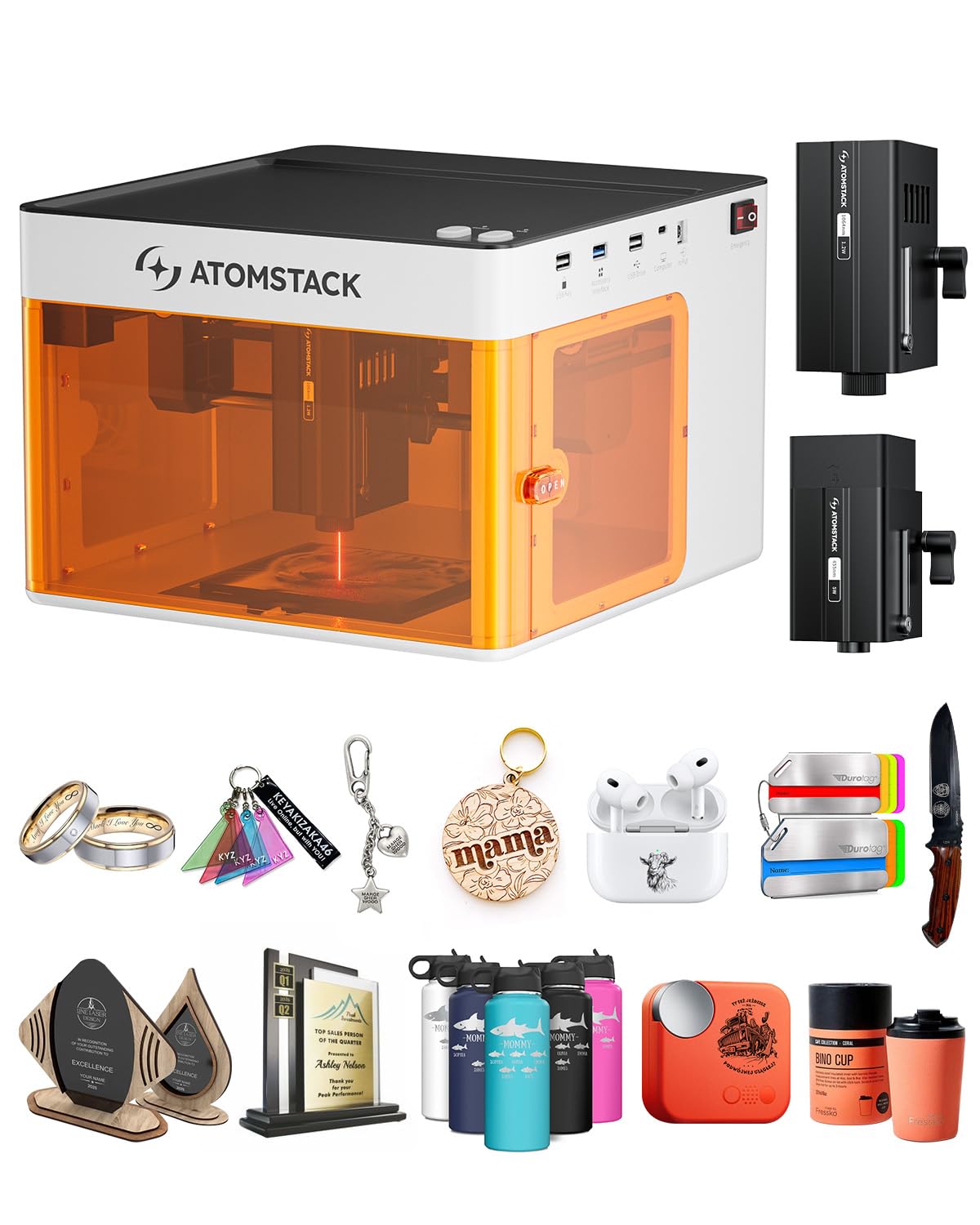 ATOMSTACK P1 Dual Laser Engraver, 5W Diode, 1.2W Infrared Laser, Laser Cutter, Enclosed Laser Engraving Machine, Beginners, Hobbyists, Stainless Steel, Black Acrylic, Unibody Laser, 2-in-1 Laser