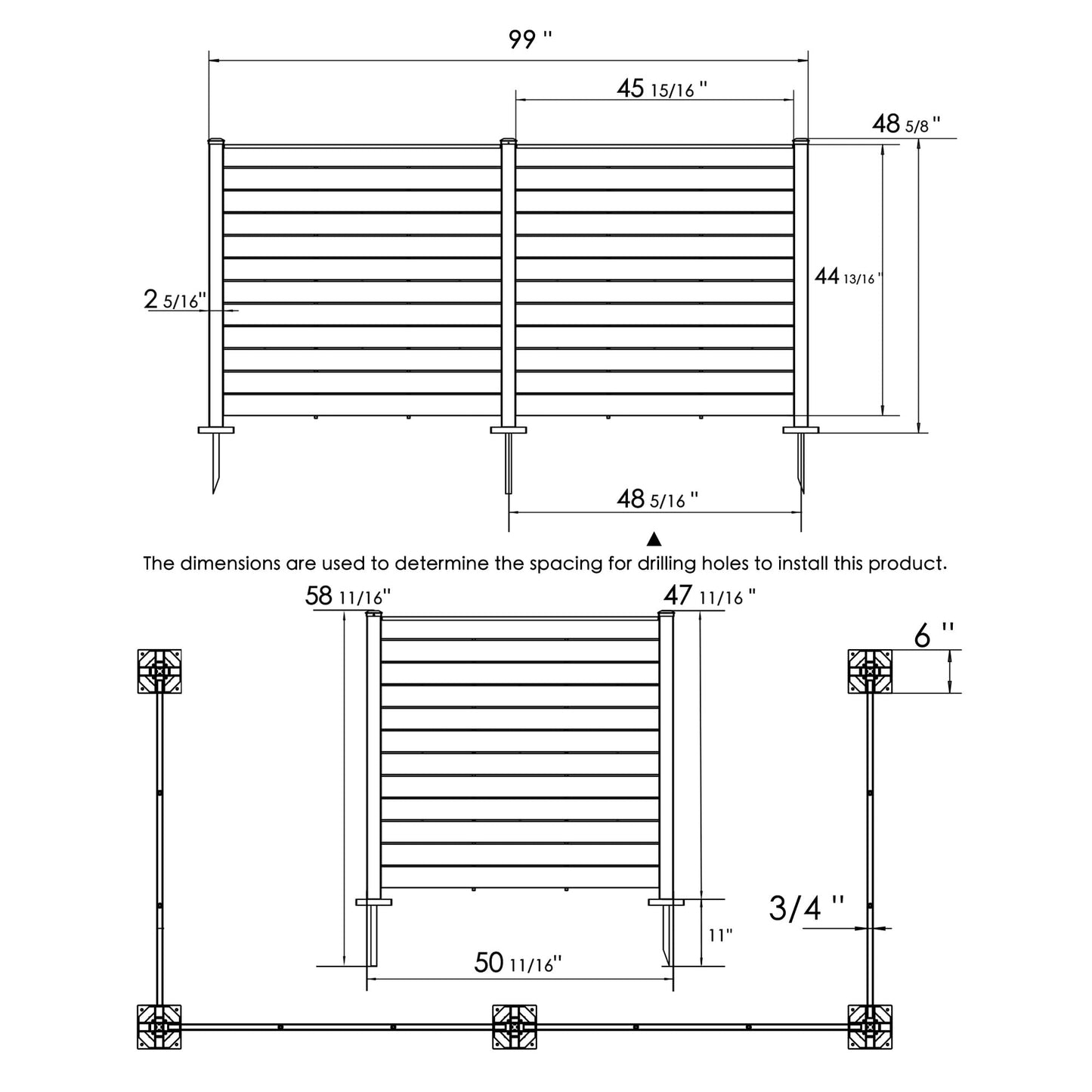 Kozyard 50" W x 48" H Outdoor Privacy Screens Aluminum Post, Air Conditioner Fence Panels, Pool Equipment Enclosure, Trash Can Screens Fence Kit for Outside Backyard Patio (Black/4Panels)