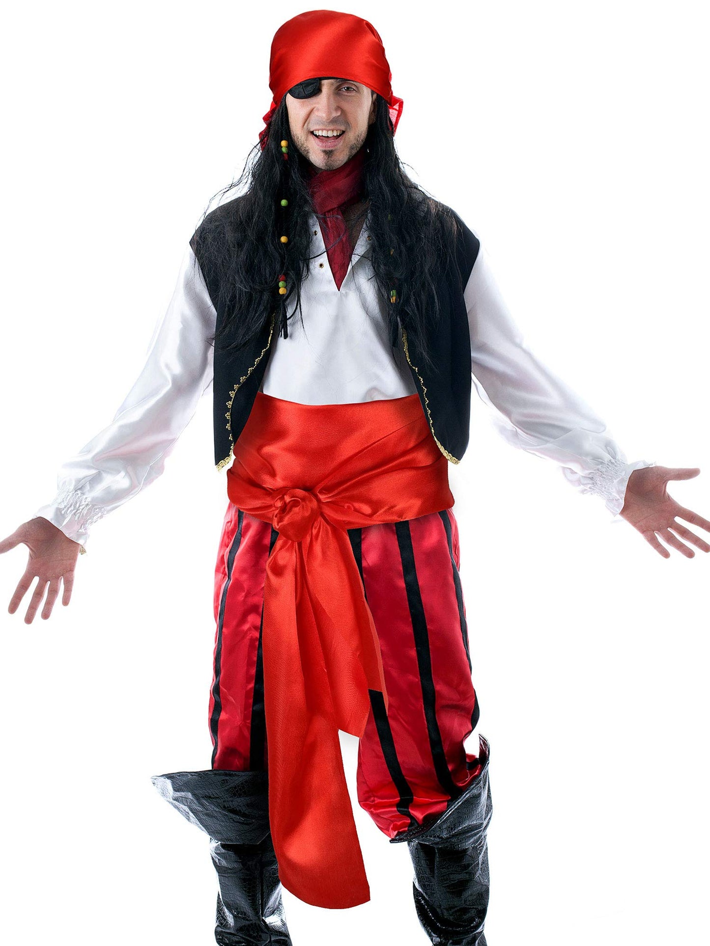 SATINIOR 2 Pieces Pirate Costume Men Women Satin Head Scarf Hat Pirate Costume Accessories for Party (Vermeil Red)