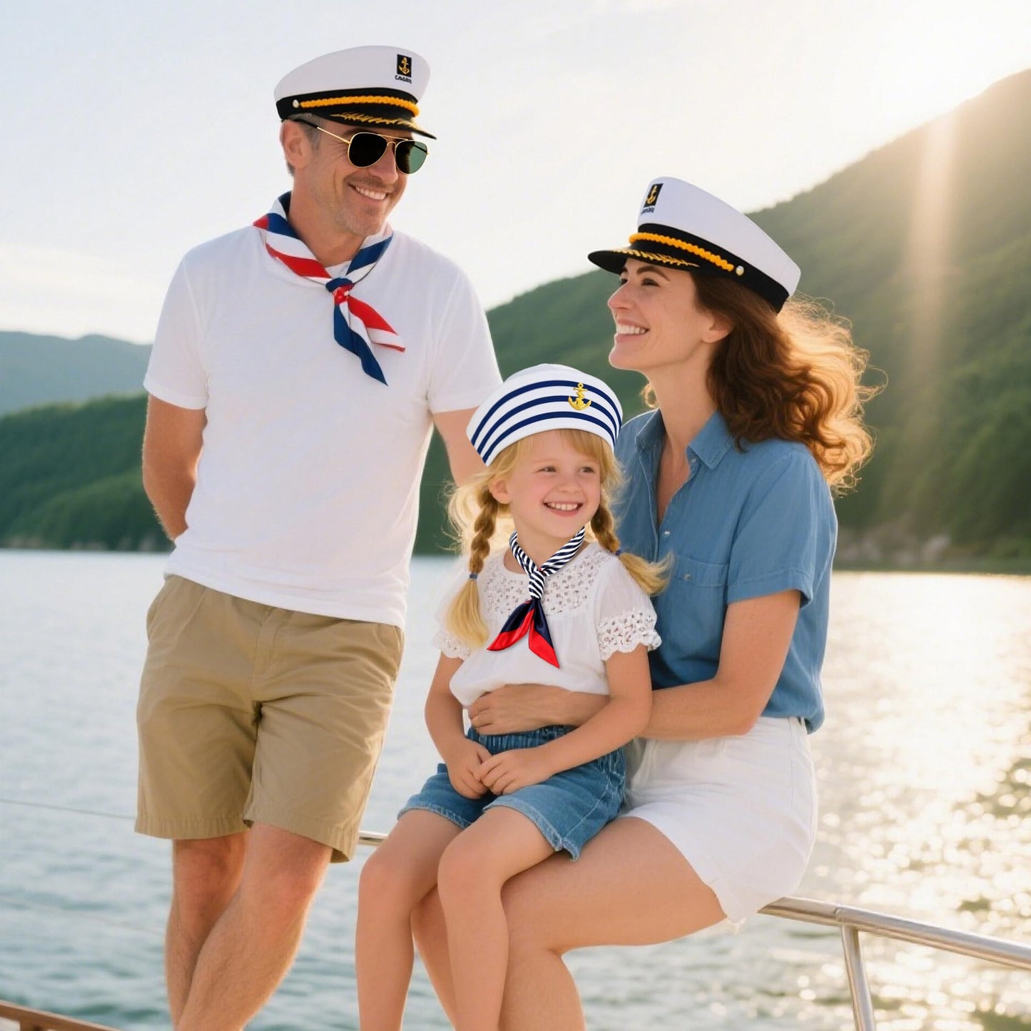 Captain Hat and Sunglasses Set, Adjustable Sailor Skipper Cap Marines Costume Accessory for Men Women Kids, Yacht Rock Party Boat Hat for Adult Halloween Cosplay