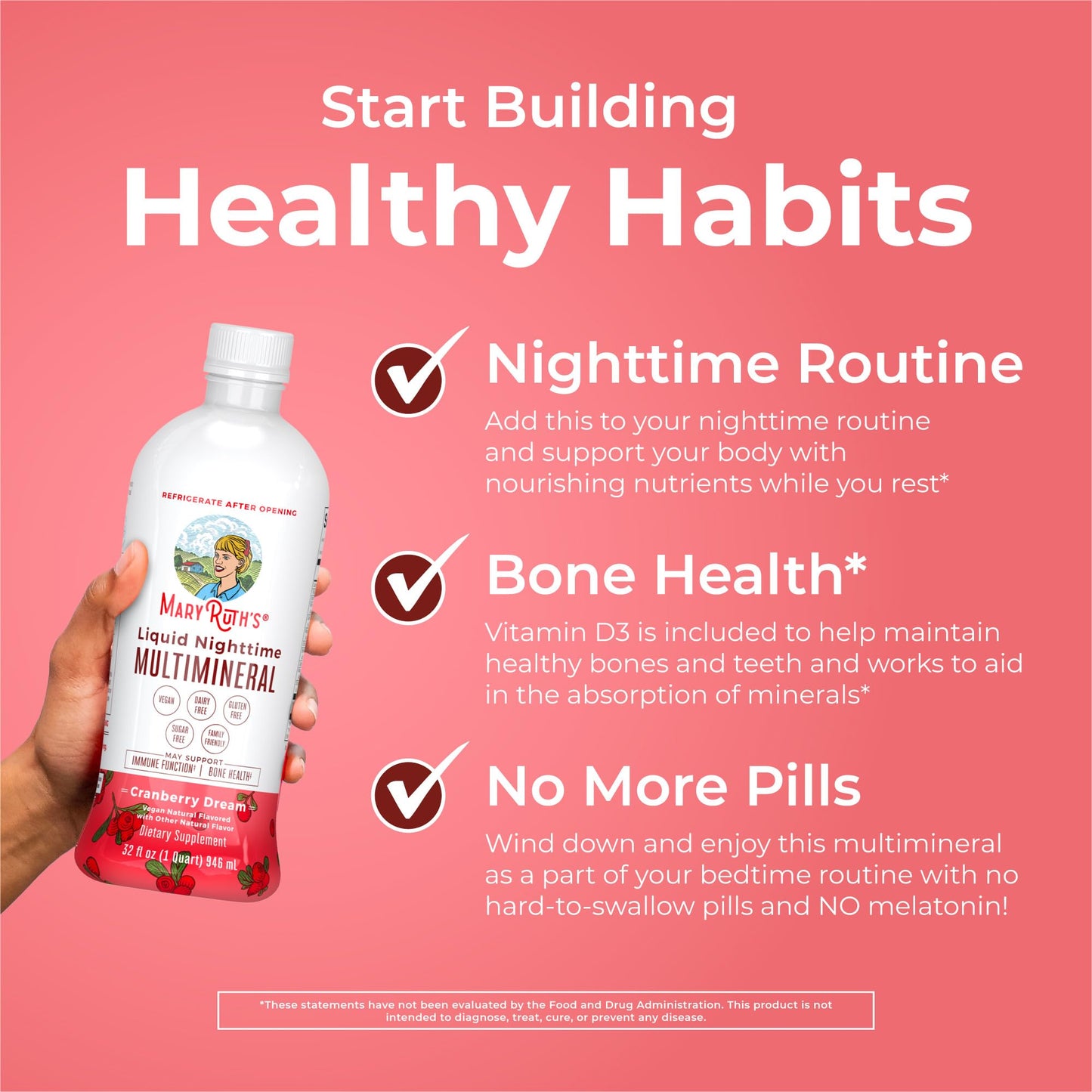 MaryRuth Organics Liquid Nighttime Multimineral | No Melatonin | Bedtime Routine | Magnesium Citrate | Calcium | Zinc | Vitamin D3| Available in 4 Flavors | Vegan | Sugar Free | Gluten Free | 32 Oz