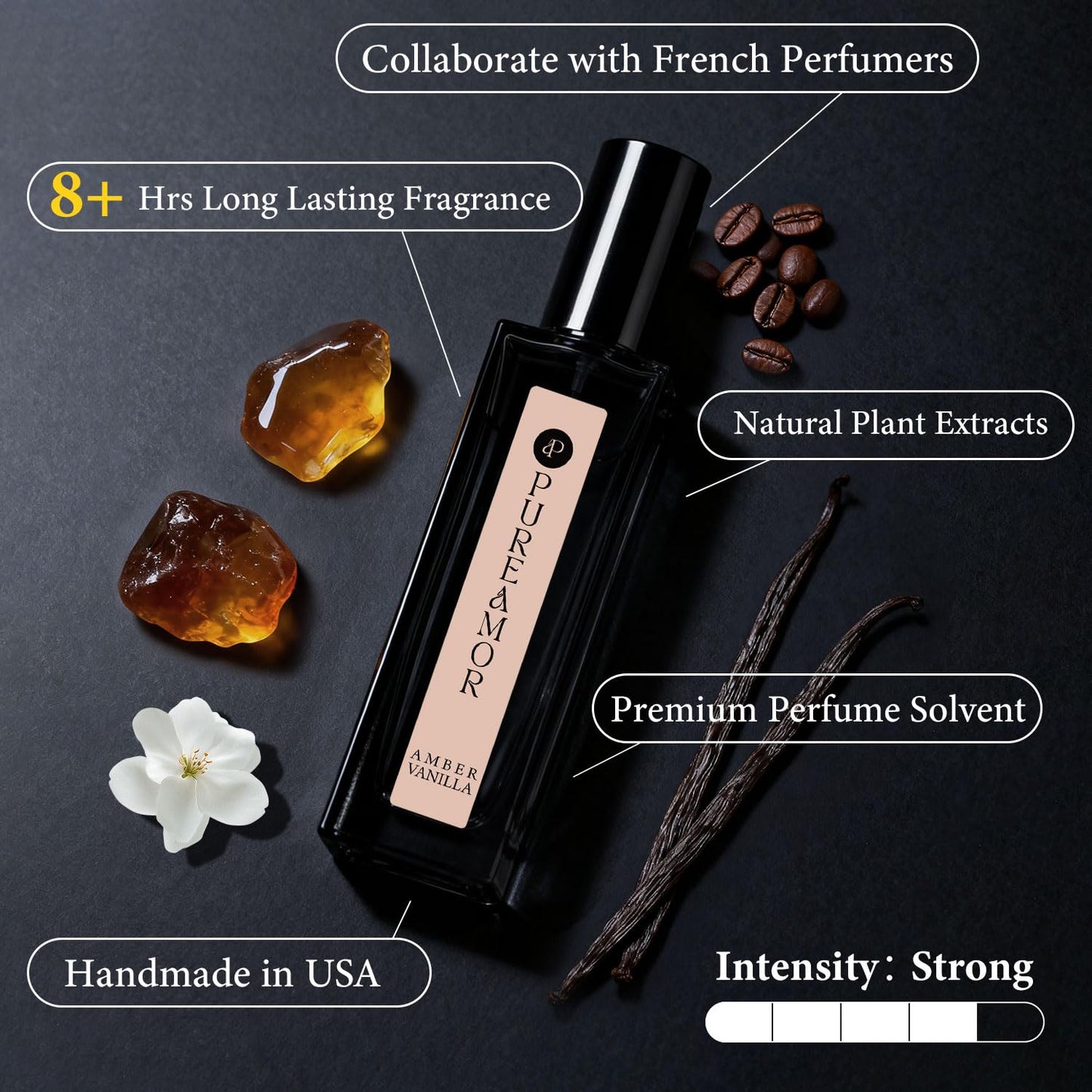 PUREAMOR Amber Vanilla Perfume for Women, Coffee Scented Fragrance with Warm Amber & Sweet Vanilla Notes, Long Lasting Extrait de Parfum, Advanced Fragrance Travel Size 0.7 oz Eau de Parfum Spray