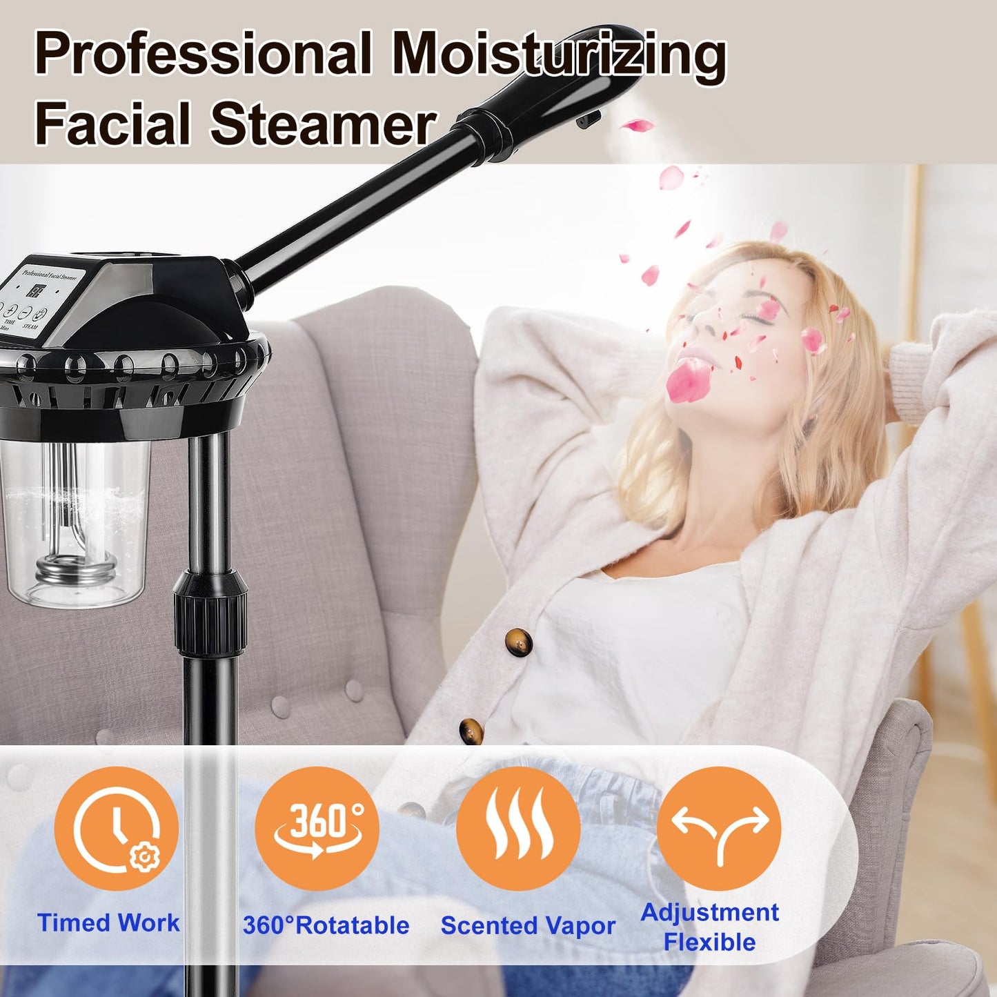 Professional Facial Steamer,vaporizador Facial Adjustable Height and Angle,More Steam, Hot Mist Facial Humidifier Atomizer for S