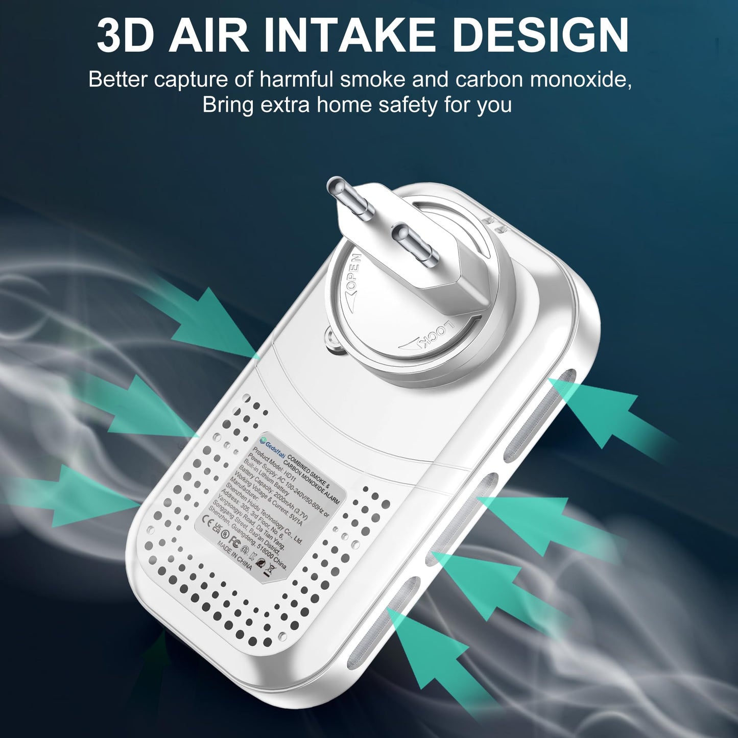 HAKINAKU 4in1 Plug in Smoke & Carbon Monoxide Detector Combination Builti-in 2000mAh Backup Battery HD Screen [Smoke CO Temp Humidity Sensor] for Home Hotel Travel (1 Pack, White)