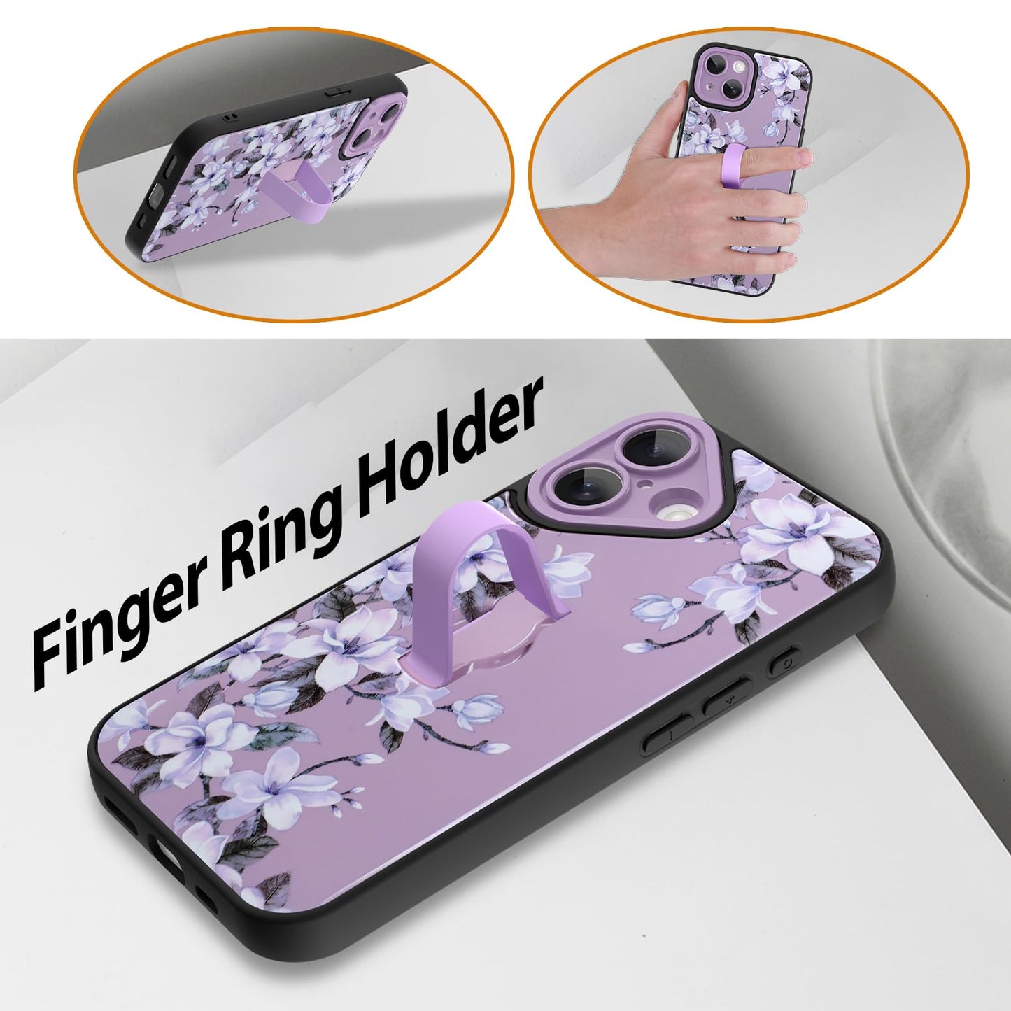 Ufbara Compatible With Iphone 14 Case For Women Men, Cute Flower Floral Pattern, Built In Adjustable Wrist Strap Grip Hand Holde