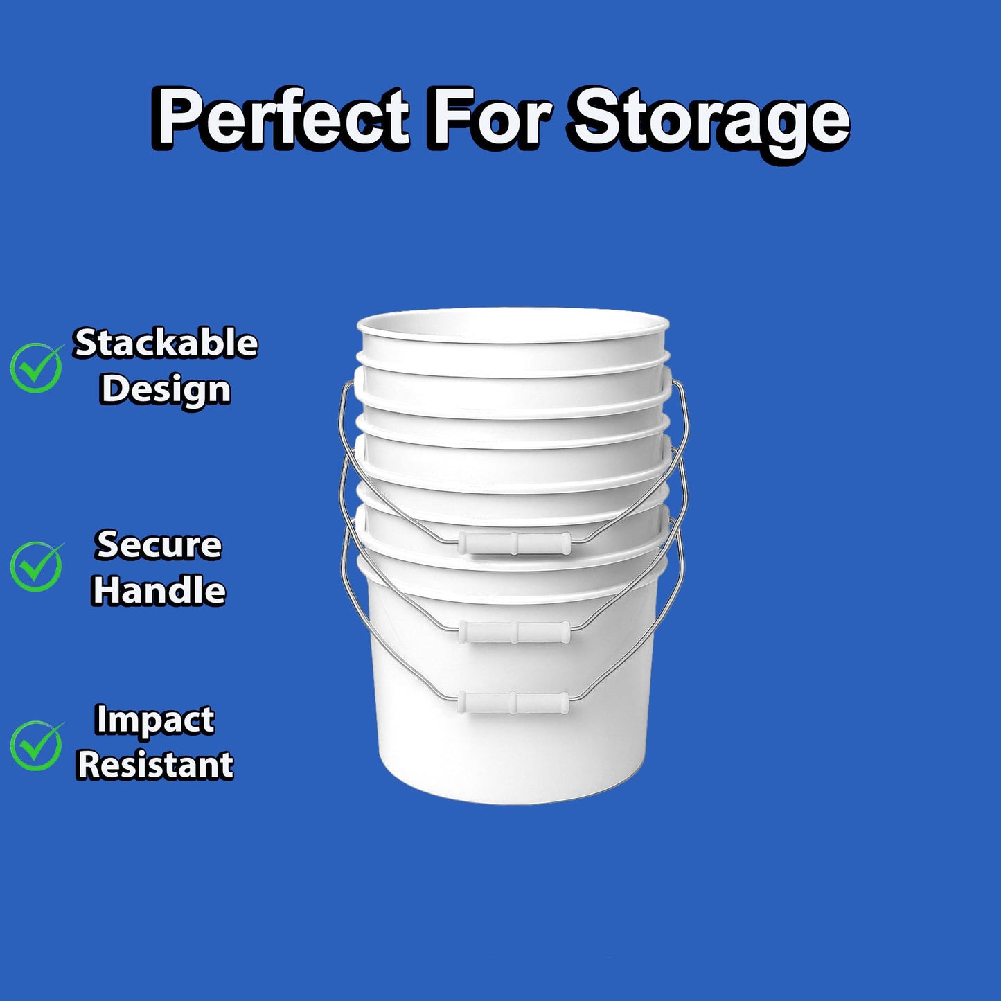 2-Gallon Bucket with Airtight Lid – Heavy-Duty Extra Durable Pail – Made in USA – Premium Quality HDPE – Food Grade – BPA Free – Metal Handle with Plastic Grip – Stackable – Multi-Use – White, 1 Pack