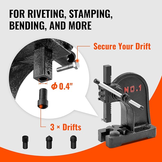 VEVOR Arbor Press, 1 Ton Manual Arbor Press, 5.9" Maximum Height, Cast Iron Heavy-duty Manual Desktop Arbor Press, Precision Hand Press for Stamping, Bending, Stretching, Forming