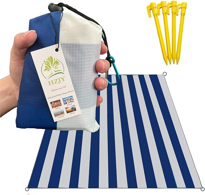 HZJOYUE Outdoor Blanket (71" x 55") -Compact, Lightweight, Sand Proof Pocket Blanket Best Mat for The Beach, Hiking, Trave...