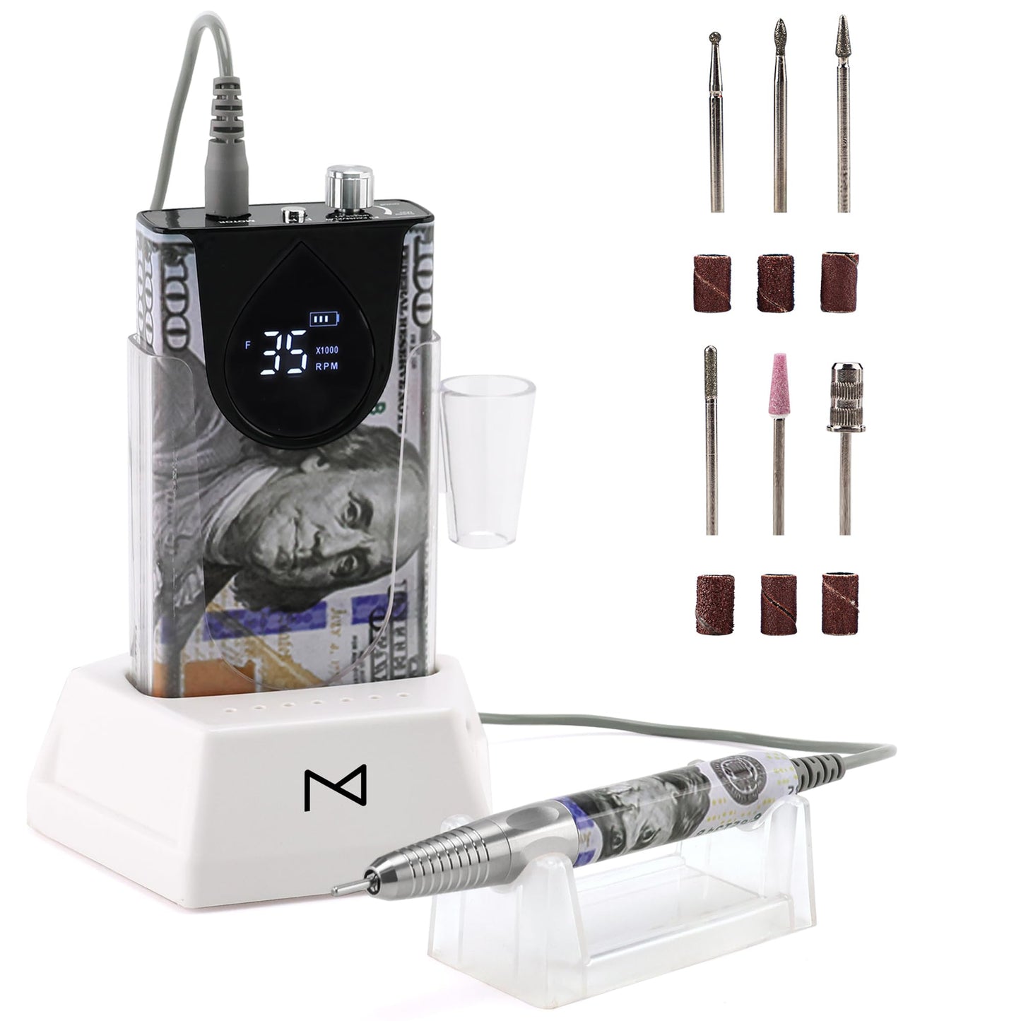 M Max - Nail Drill Professional - 2-in-1 Brushless Motor Nails Drill Machine - Electric, Cordless, Aluminium Alloy Casing, 35000