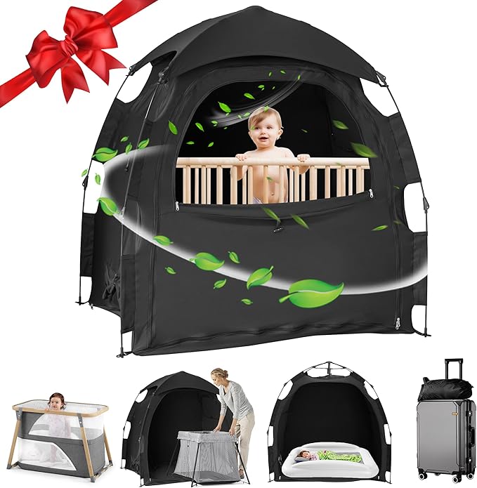 YABORAS Sleep Tent for Pack N Play, Baby Sleep Tent One-Click Assembly Effective Light Blocking Tent for Sleep Pod & Mini ...