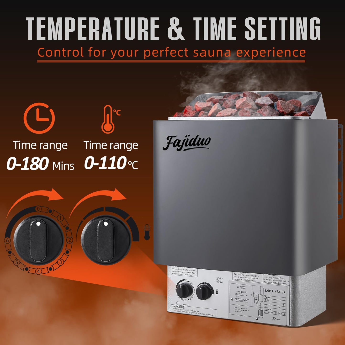 Fajiduo Sauna Heater, 4.5KW 110V Electric Sauna Stove with Bracket, Adjustable Temp & 3H Timer Dry Sauna Heater for Max 211 Cu.ft Saunas Rooms, Home Sauna, Commercial