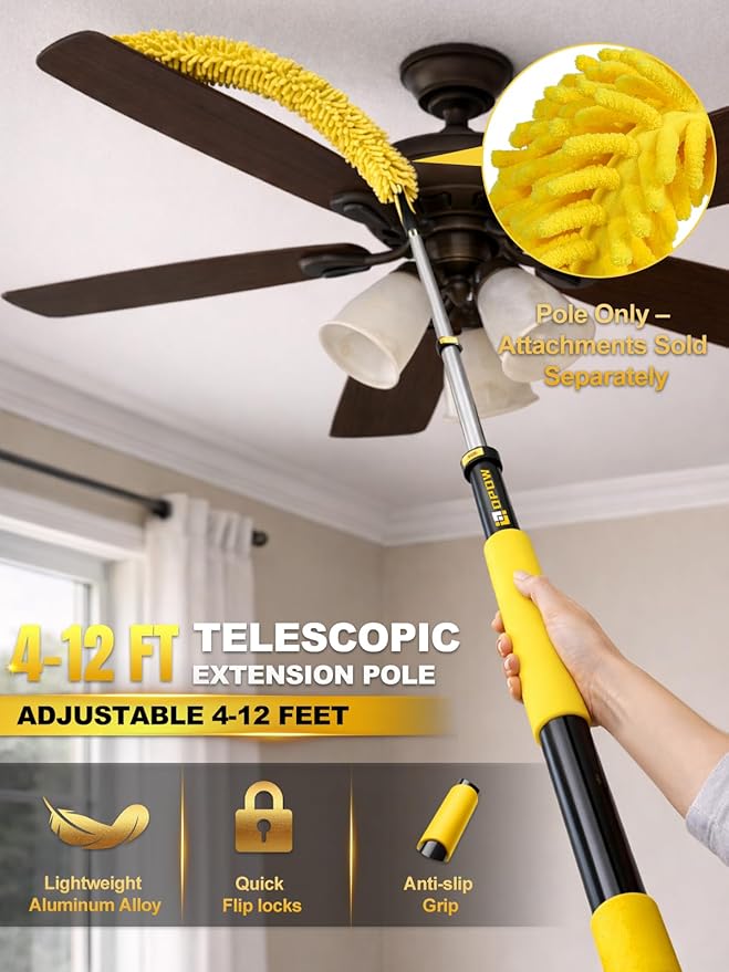 4-12 FT Paint Roller Extension Pole, Multi-Purpose Aluminum Alloy Telescoping Rod with Universal Twist-on Metal Tip Flip-Lock Design, for Painting Cobweb Dusting, Window Cleaning, Christmas Light