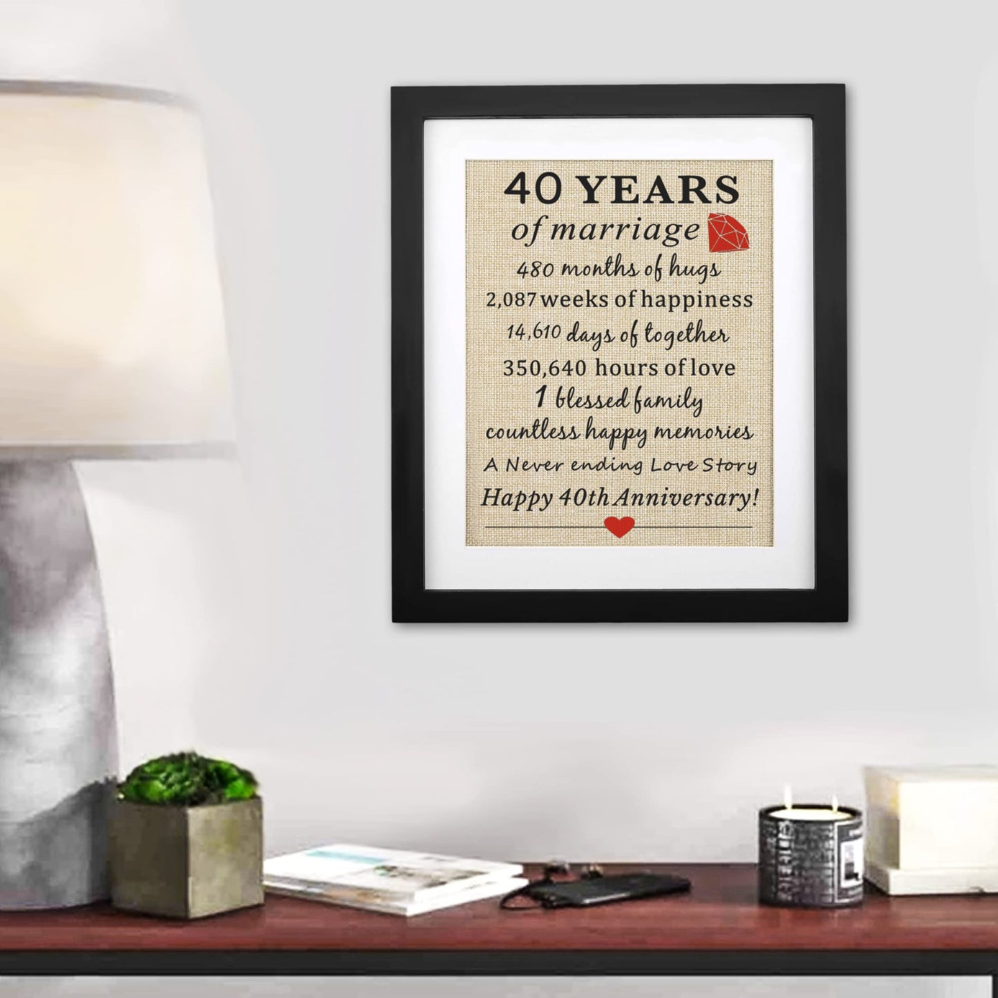 40th Anniversary Burlap Print, 11" X 13", Wedding Marriage Decoration, Anniversary Present for Couples, Gifts for Mom & Dad
