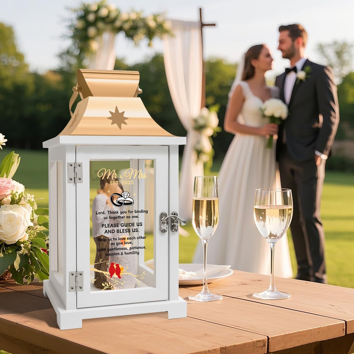 Wedding Gifts for Couples, Mr and Mrs Gifts, Mr & Mrs Est. 2025 Figurine Lantern, Unique Wedding Gifts for Newlyweds - Bridal Shower Gifts for Bride,