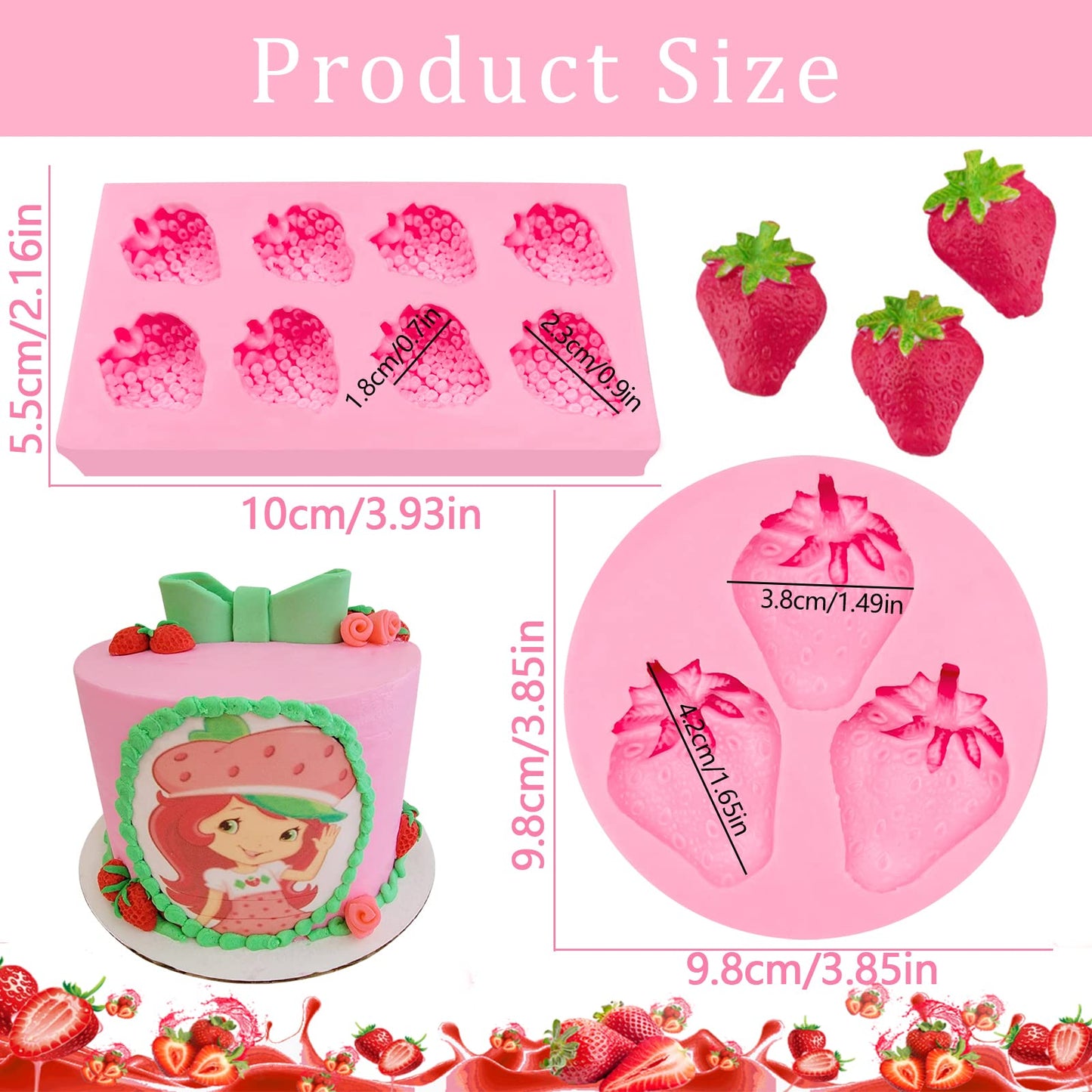Strawberry Fondant Molds, Mini Fruit Chocolate Cake Decorating Silicone Molds for Baking Cupcakes, Mousses, Candies, Polymer Clay Craft Projects, Wedding Birthday Kitchen Accessories
