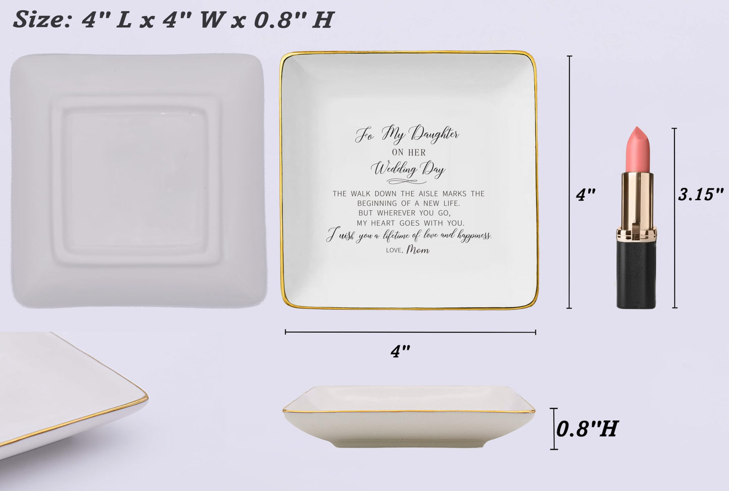 Bride Gifts from Mom-to My Daughter On Her Wedding Day-Wedding Day Gifts for Bride-Bridal Shower Present for Daughter-Hen Night Bachelor Party Present-Ceramic Jewelry Tray Trinket Holder Ring Dish
