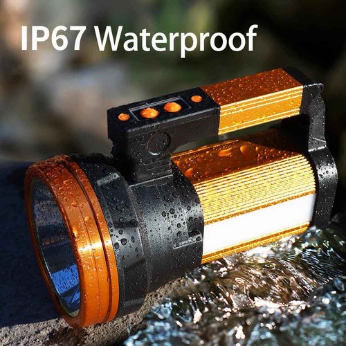 KINQILIN Rechargeable 2000LM Spotlight Flashlight 13600mAh LED Spotlight IP67 Waterproof Handheld Flashlight with Double Side Lights Modes LED Flashligth Outdoor Huting Boat