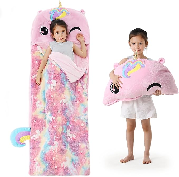 Kyerlish Kids Sleeping Bag, Plush Toddler Slumber Bag 2-in-1 Pillow, Soft Sleeping Bag, Nap Mats for Preschool,Daycare,Tra...