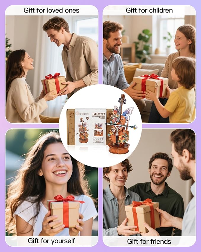 3D Wooden Puzzles for Adults, DIY Cello Model Kit with Base, 80pcs Wooden Music Box Desk Birthday Hobbies Craft for Women Men Home Decor