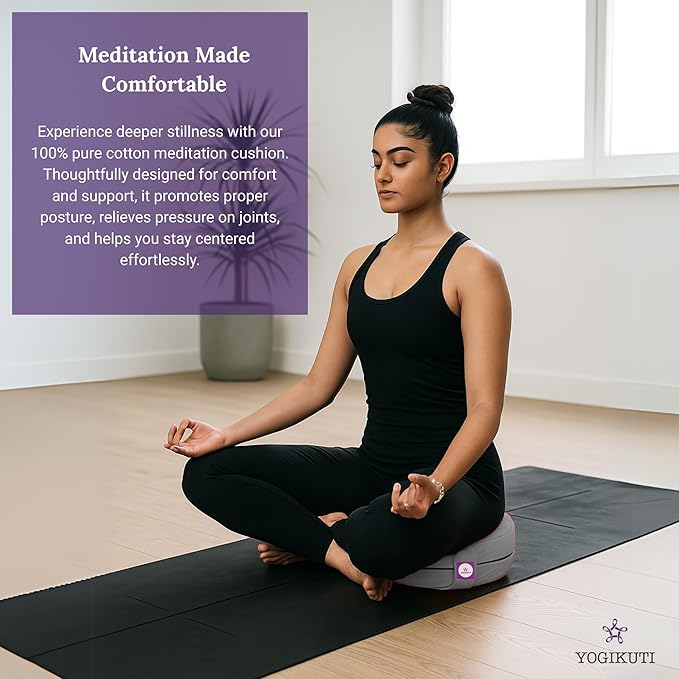 Yogikuti Meditation Cushion – 100% Pure Cotton Zafu for Comfortable Meditation & Yoga – Floor Sitting Pillow for Mindfulness & Support
