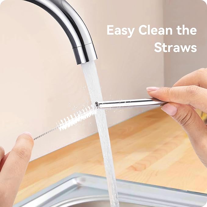 Metal Straws with Silicone Tip for Stanley 40 oz Tumbler,Reusable Straws for 40 oz Tumbler,3 Bendy 13.3" and 3 Light Pink Silicone StrawTips,1 Straw Cleanr Brush
