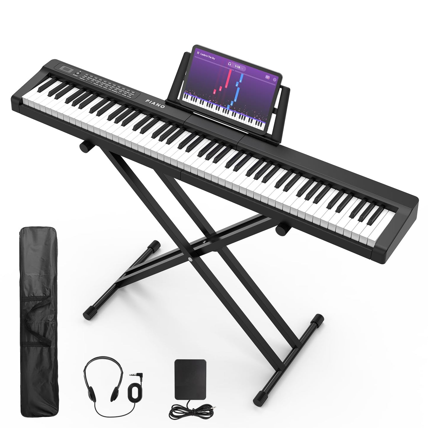 Digital Piano 88 Key Full Size Semi Weighted Electronic Keyboard Piano Set with Stand,Built-In Speakers,Electric Piano Keyboard with Sustain Pedal,Bluetooth,MIDI/USB/MP3 for Beginners Adults/81x
