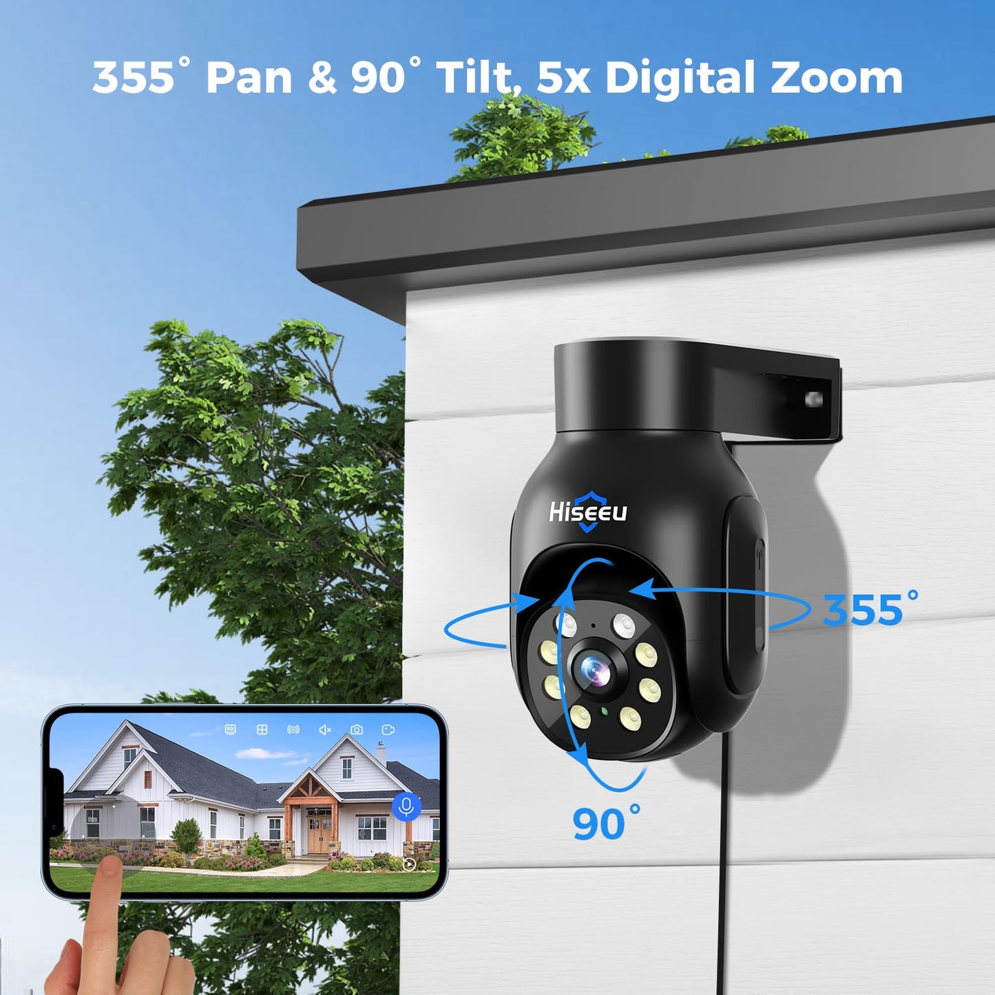 Hiseeu Wireless Security Camera System,All-in-One with 15" LCD Monitor 16CH NVR 4PCS 5MP PTZ Outdoor Camera,3TB HDD Storage, 2-Way Audio, Color Night Vision, Motion Alert,2.4G & 5G WiFi