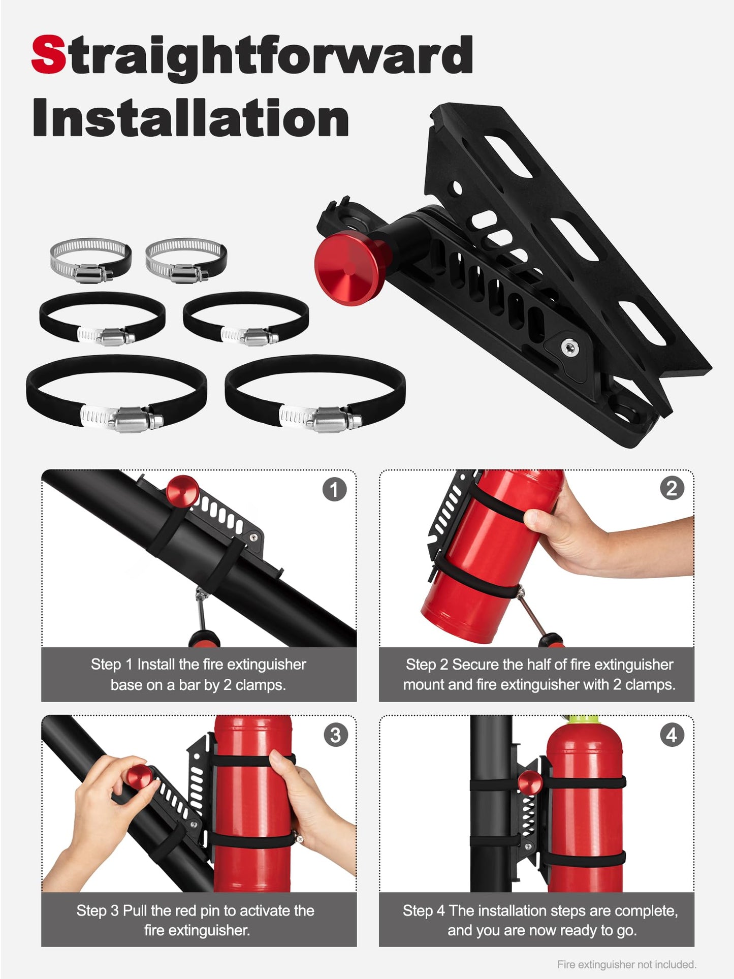 NILKATSS 2 Pieces Universal Fire Extinguisher Mounts for Vehicle, Adjustable Roll Bar Fire Extinguisher Mount Holders Kit, Compatible with Jeep Wrangler JLJLU JK TJ UTV Cam-Am X3 Ranger Polaris RZR