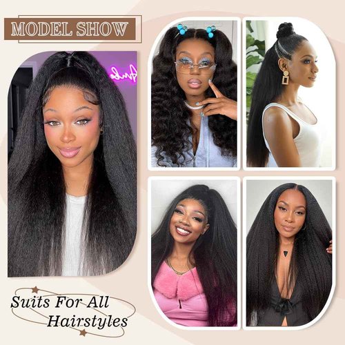 Goulus Kinky Straight V Part Wig Human Hair 14 Inch V Part Wig For Women with Drawstring 180% Density Upgrade Glueless U Part Wig No Leave Out No Sew In Kinky Straight Human Hair Wigs Natural Black