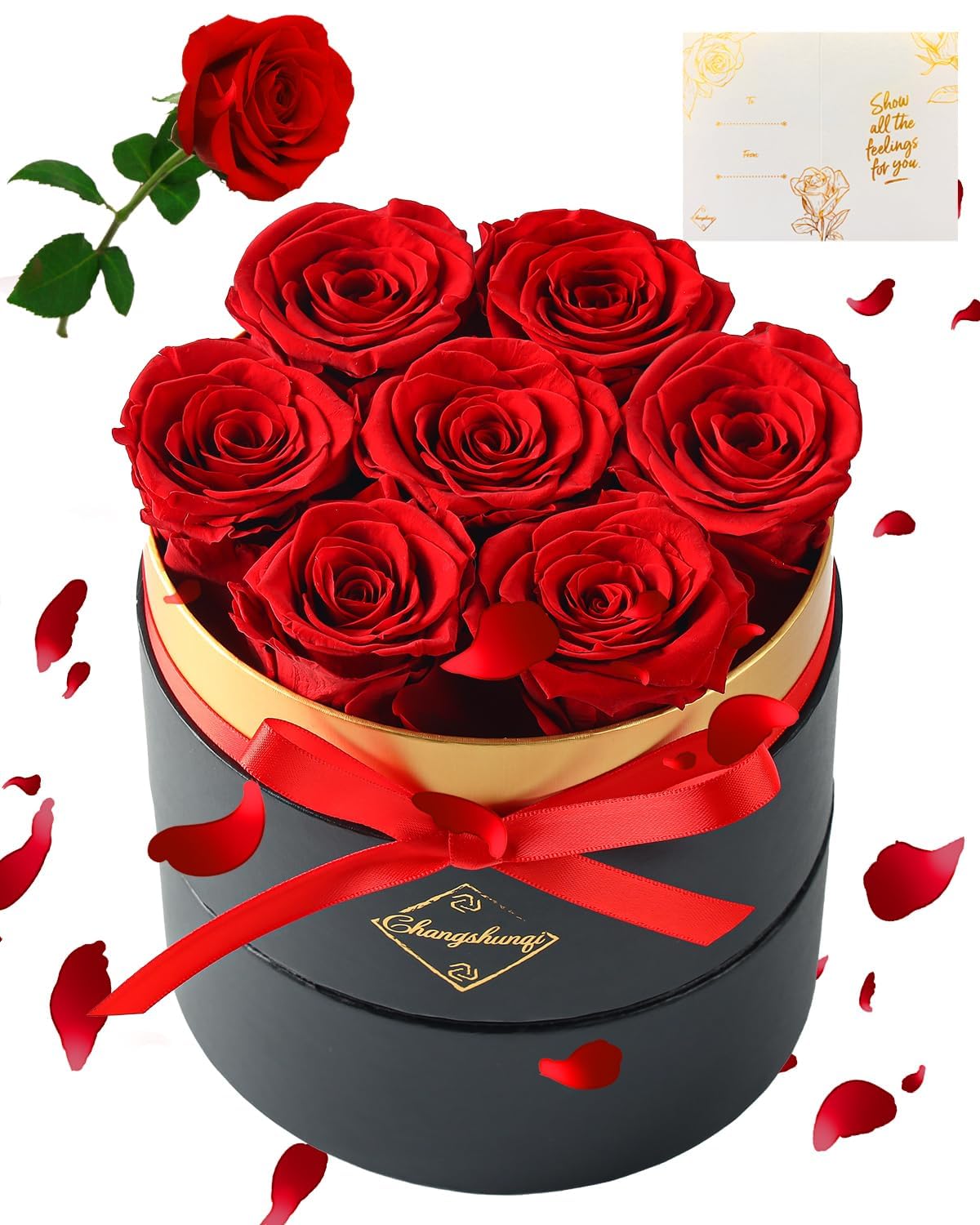 Changshunqi Forever Flowers Preserved Roses in a Box - 7 Preserved Flowers in a Box Last 2-3 Years, Eternal Rose Birthday Flower Gifts for Women Her Wife, Anniversary, Mothers Rose Gift for Her