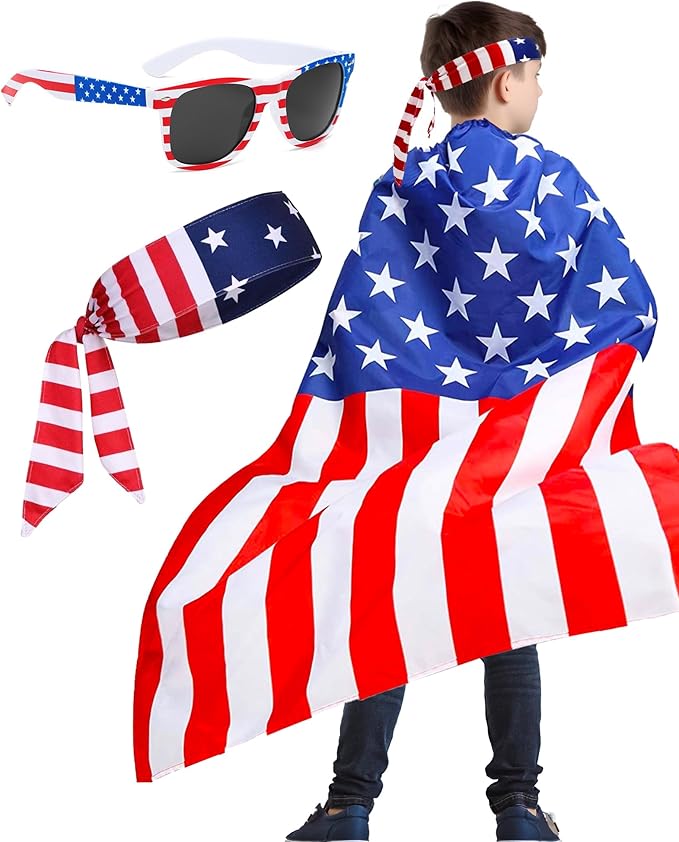 BleSky Kids 4th of July American Flag Costume Cape, American Flag Patriotic Independence Day Holiday Costumes Celebratio P...