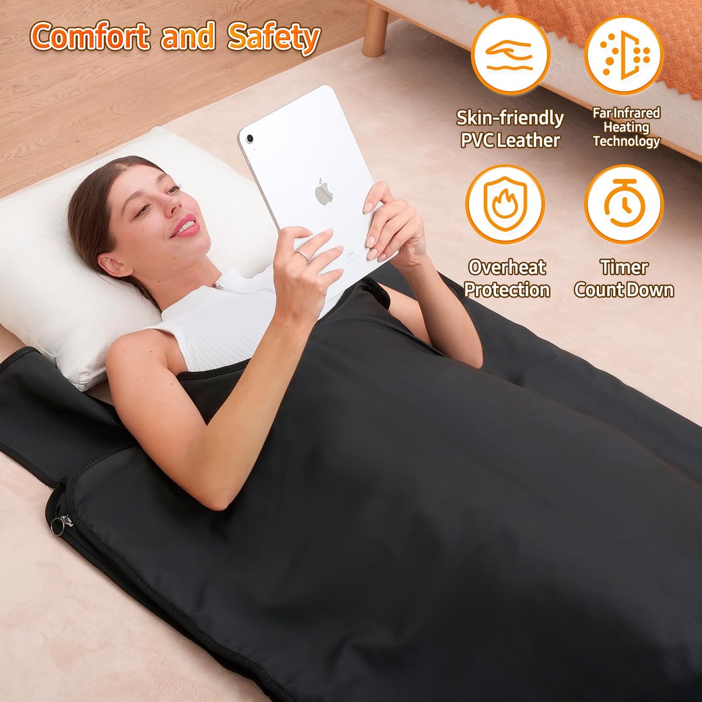 Cransidium Infrared Sauna Blanket for Home: Large Portable Design for Full Body Detox & Relaxation - Far Infrared Heating Adjustable 86-167℉ & 30-60 Min Timer 71 x 35.5Inch Skin-Friendly PVC Leather
