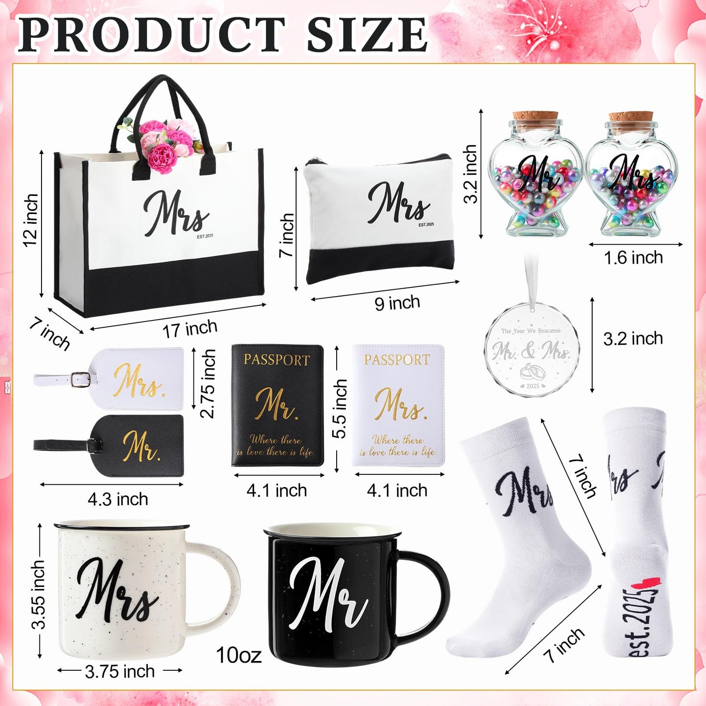 Singhoow 15 Pcs 2025 Wedding Gift Mr and Mrs Gifts for Couples Set, Mr and Mrs Aprons Wedding Honeymoon Bridal Shower Cooking Gifts Ideas for Bride Groom Engagement Anniversary Travel(Bride)
