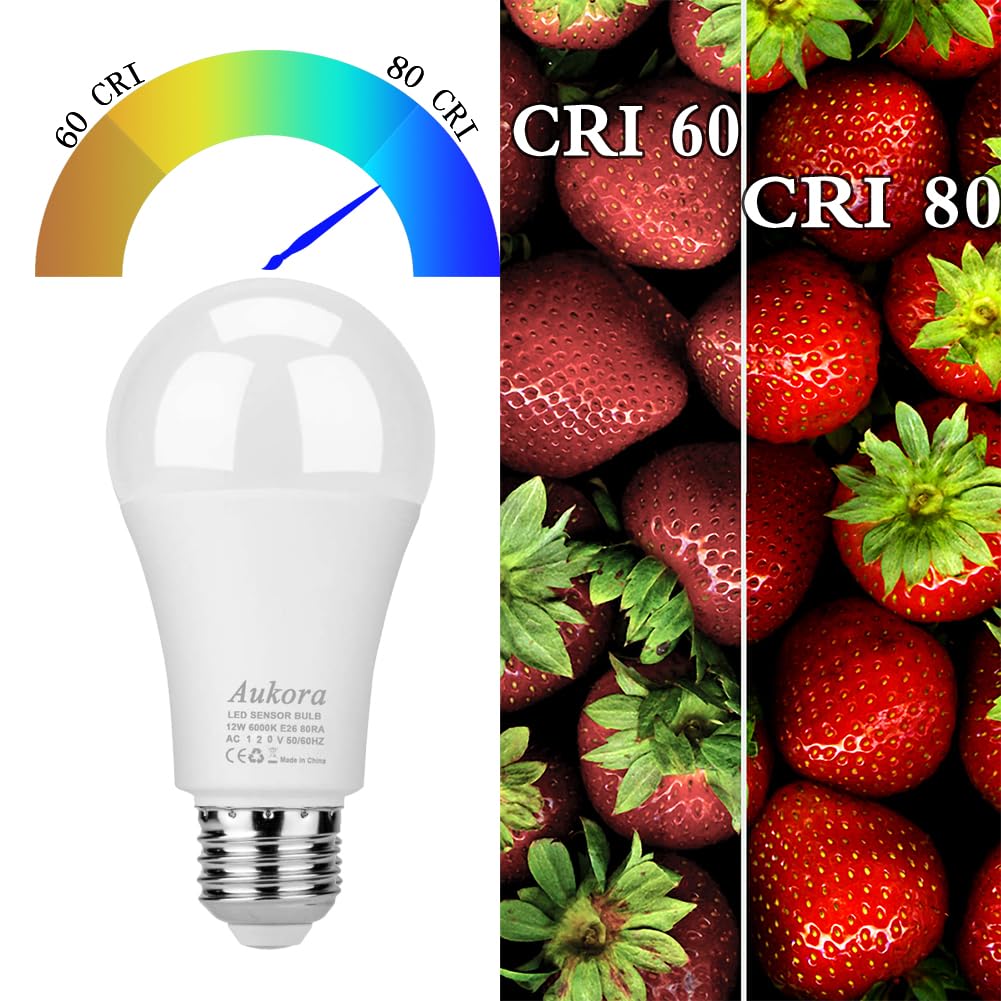 Aukora Led Dusk to Dawn Light Bulb 4 Pack, 12W (100-Watt Equivalent 1000lm) Smart Sensor Light Bulbs Indoor E26/E27 6000K Daylight A19 for Porch Yard Garage Garden Patio Outdoor (Cool White)