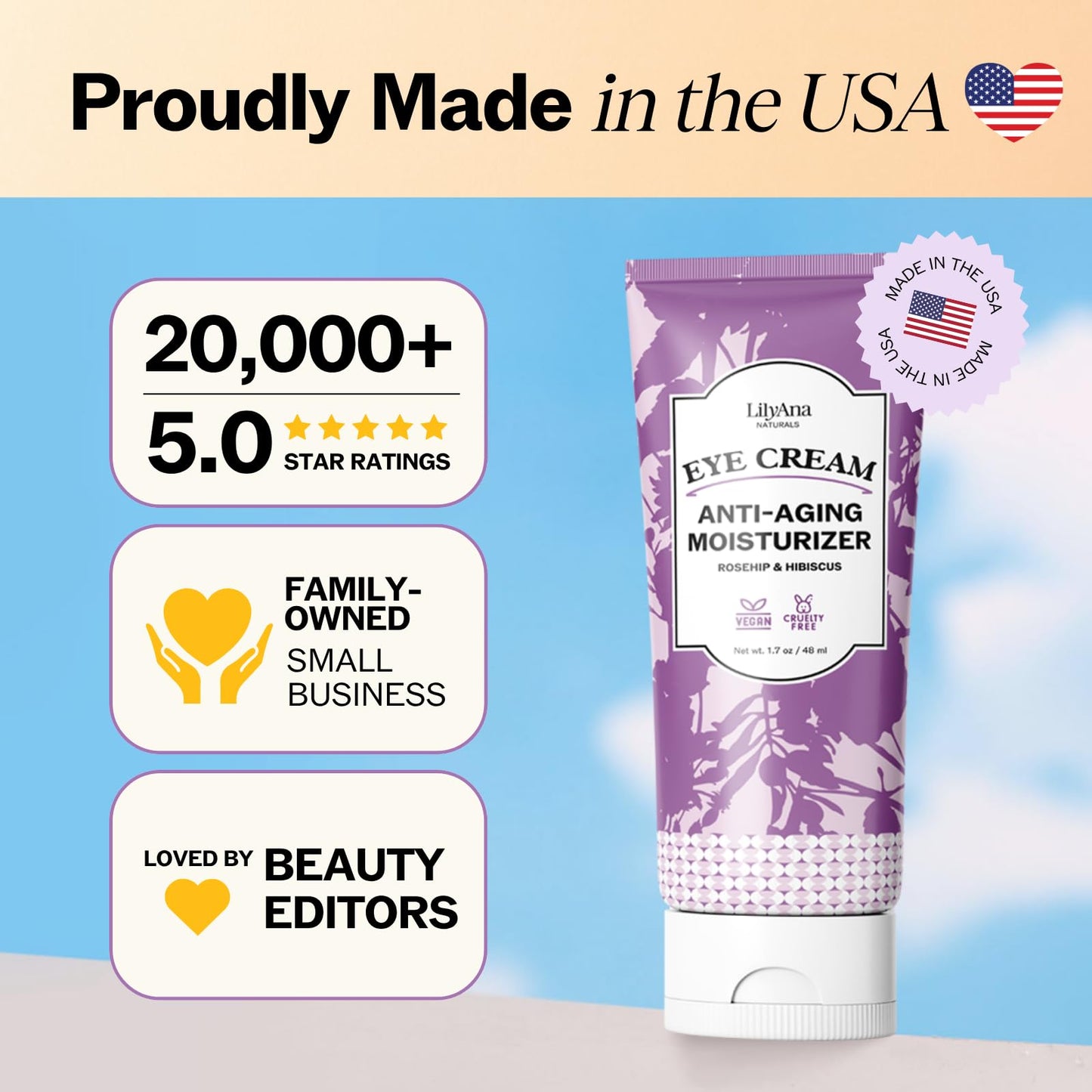 LilyAna Naturals Eye Cream for Dark Circles and Puffiness, Under Eye Cream for Wrinkles and Bags, Anti Aging - helps Improve Dry