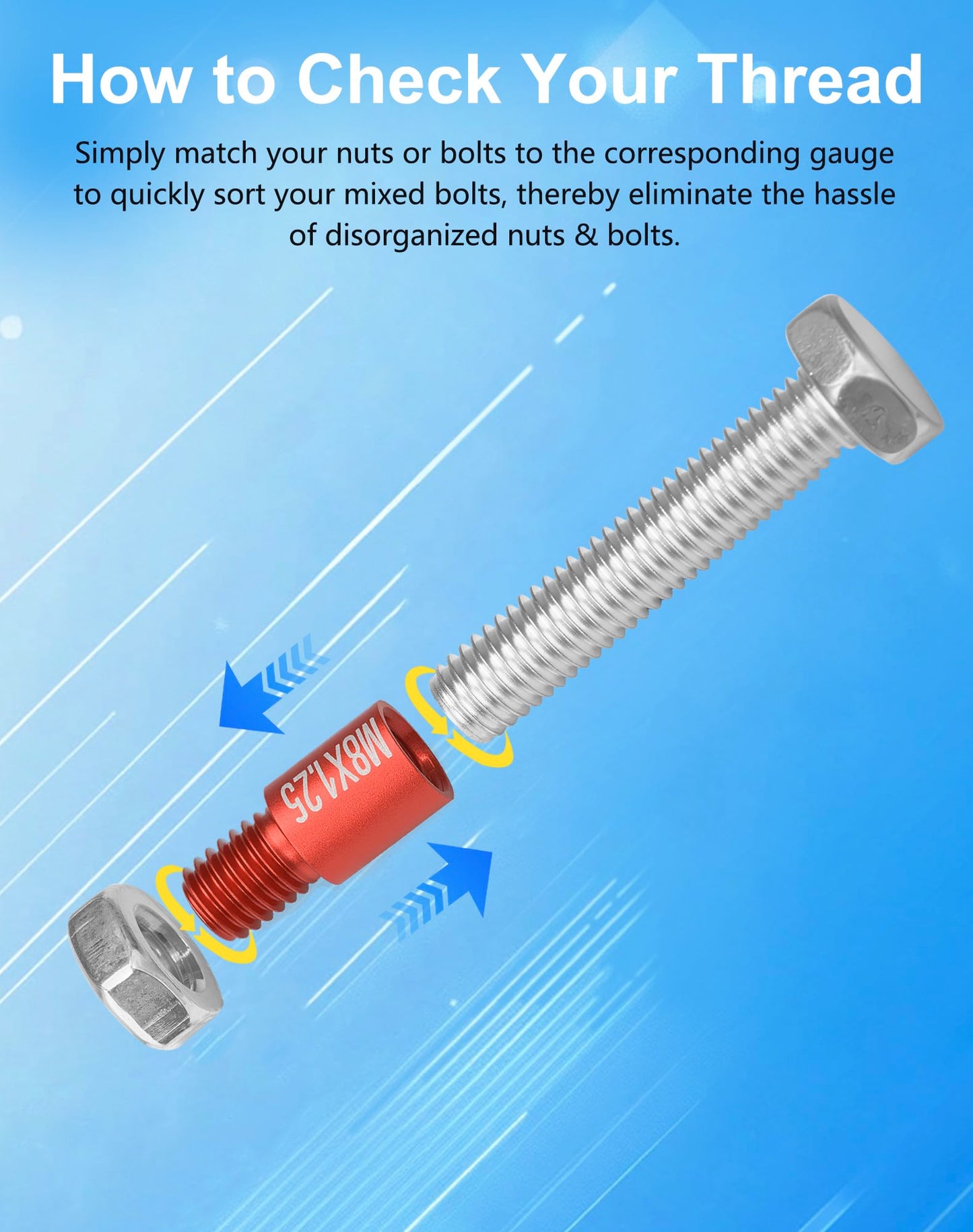VEXTHYX 55Pcs Thread Checker, Nut and Bolt Measuring Tool(25 Metric & 30 Standard), Bolt Size and Thread Gauge Finder with Storage Box, Suitable for inspecting in Narrow and Tricky Areas