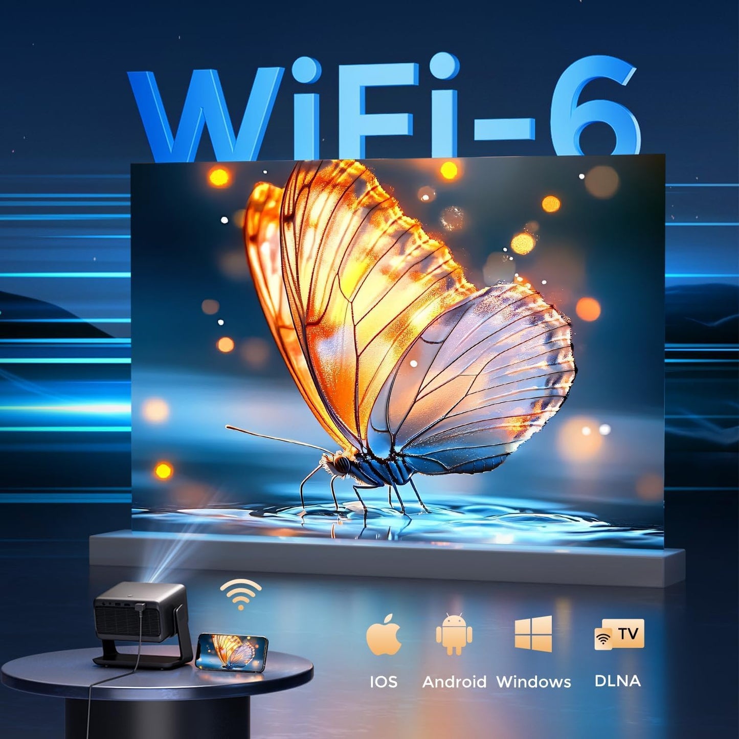GooDee Video Projector With Wifi And Bluetooth, Smart Portable Projector Movie System Compatible with Netflix/Dolby Audio/Auto Focus & Keystone, 4k Video Decode & 1080p Native For Home Theater/Outdoor