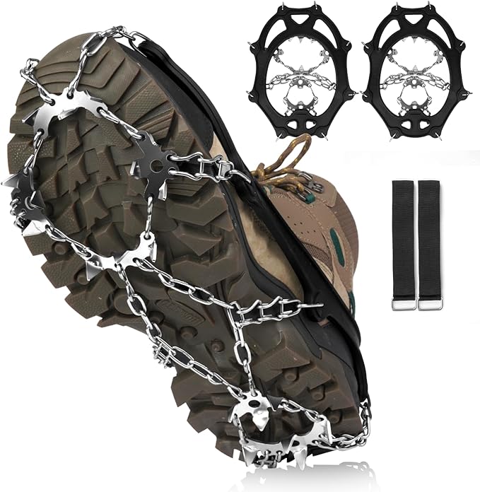 Crampons 19 Stainless Steel Spikes Ice Cleats for Shoes and Boots,Snow Traction Cleats Ice Grips for Hiking, Mountain Clim...