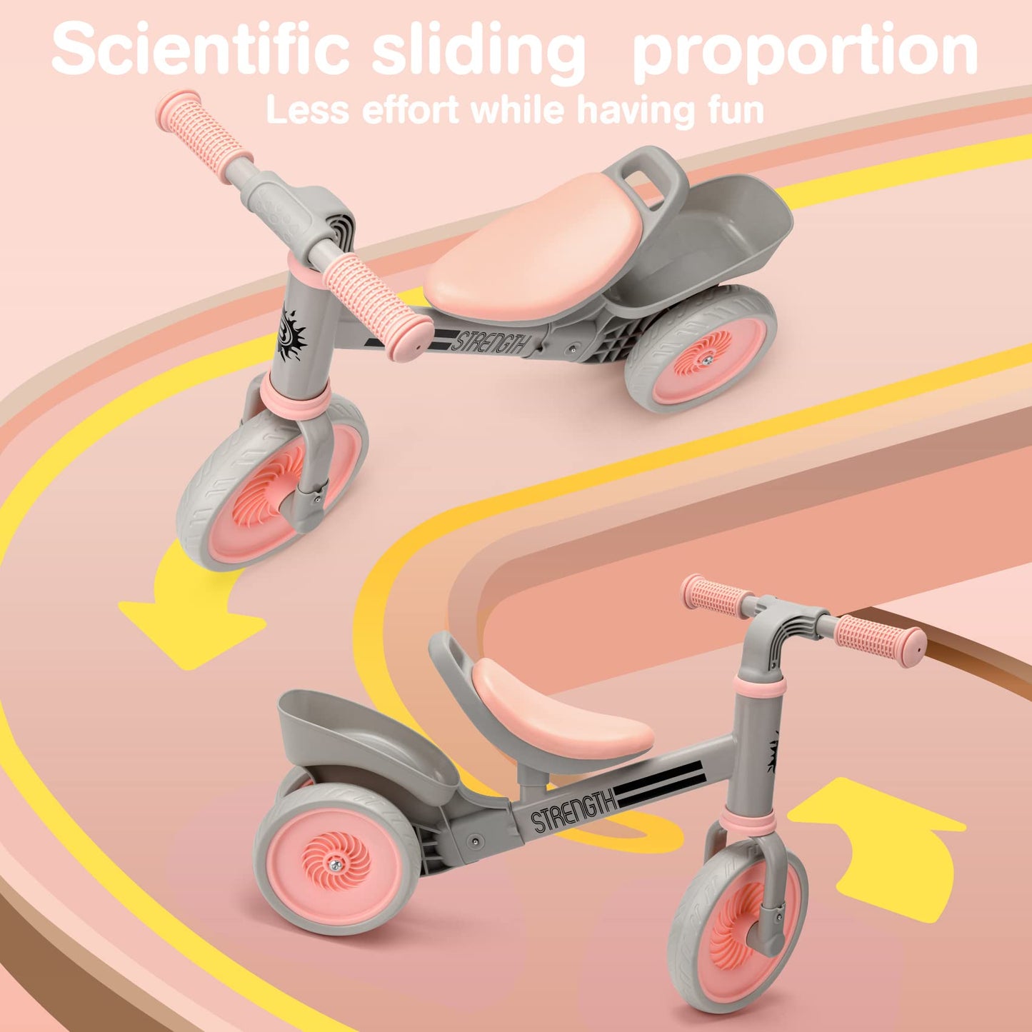 Bakeling Balance Bike - Pink Tricycle for 2-4 Year Olds, Baby & Toddler Balance Bike, Kids Ride On Toy