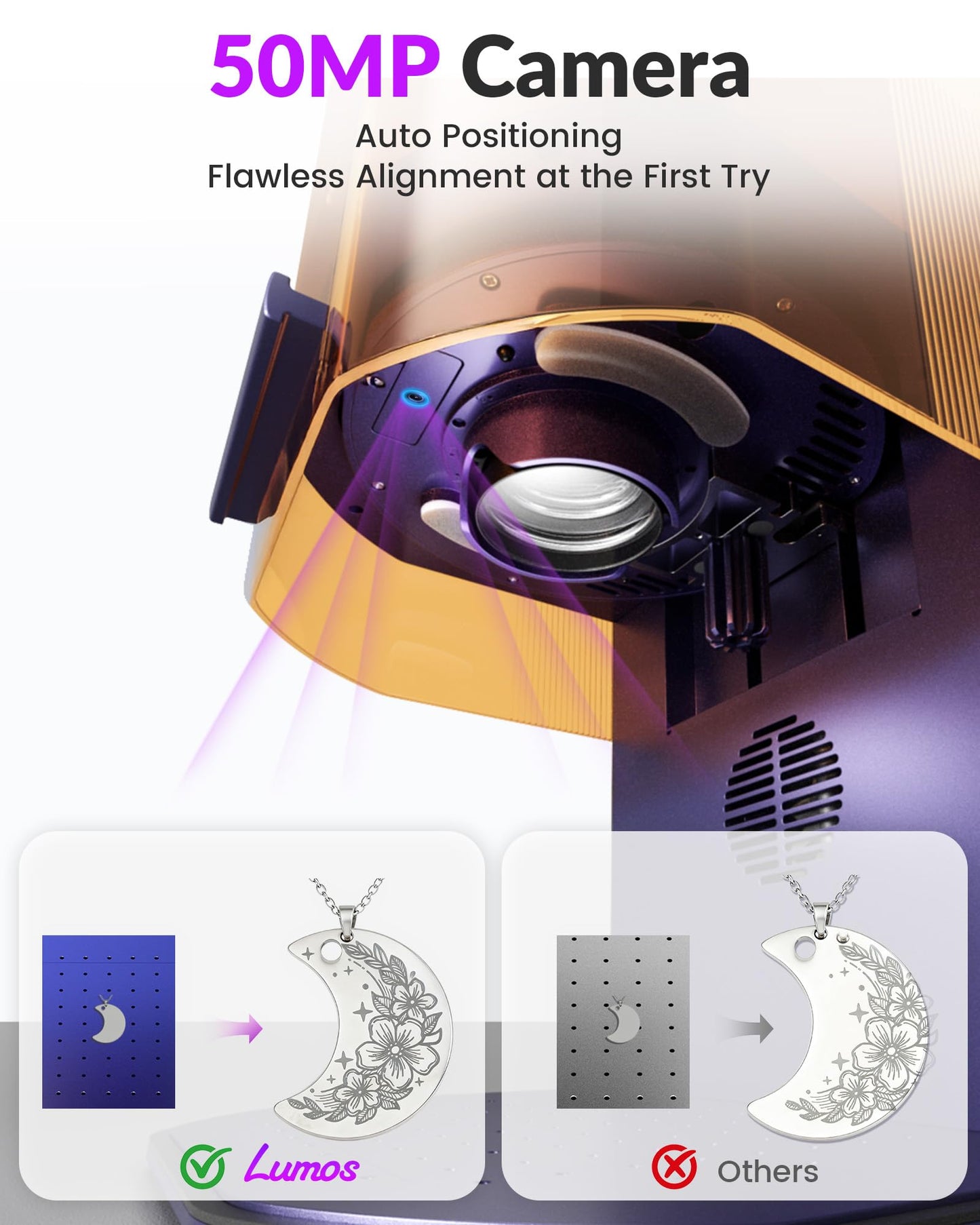 WECREAT Lumos Portable Laser Engraver, 3W IR & 10W Diode, Built-in 50MP Camera, Color Marking on Metal, 4000mm/s Fast, Auto/Manual Focus, Dual Laser Engraver Machine for Jewelry DIY Design Craft Fair