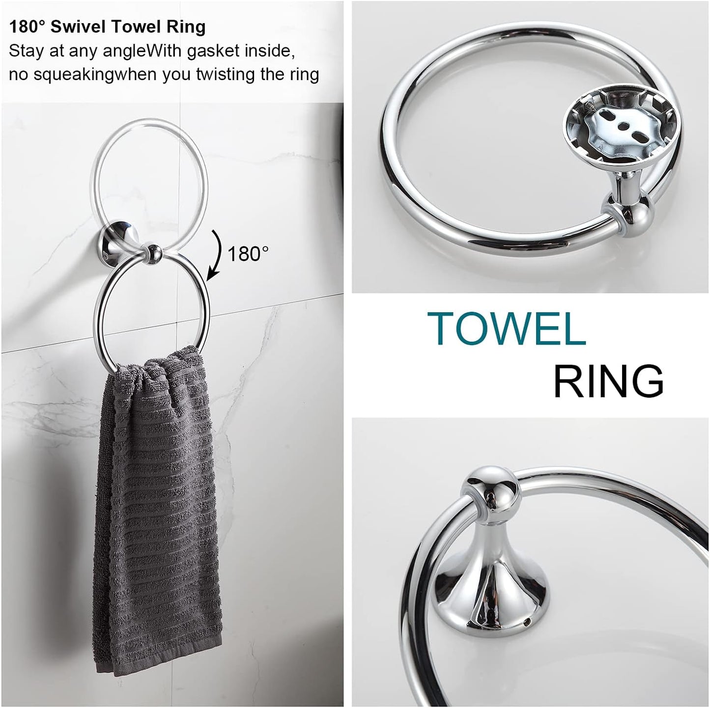 BGL Bathroom Hardware Set, Chrome Adjustable Expandable Towel Bar 4-Piece Bathroom Accessory Set Wall Mounted Robe Hook Toilet Paper Holder Towel Ring Towel Bar