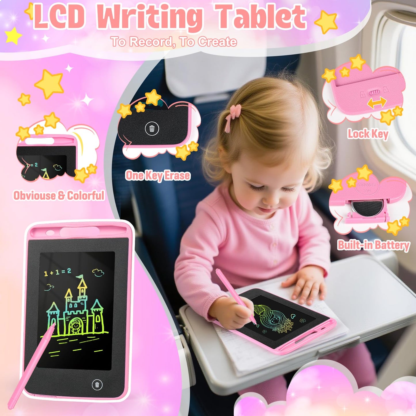 Meaicezli Play Purse for Little Girls, 35PCS Toddler Travel Purse with Handbag, Writing Tablet, Camera, Wallet, Fake Makeup, Girl Toys Includes Phone, Eye Mask, Pretend Play Toys for Girls Ages 3+