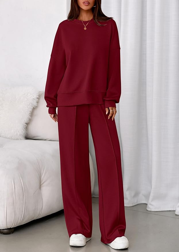 PRETTYGARDEN 2 Piece Sets For Women Fall Trendy Long Sleeve Sweatshirt Wide Leg Pants Loungewear Set Matching Sweatsuit