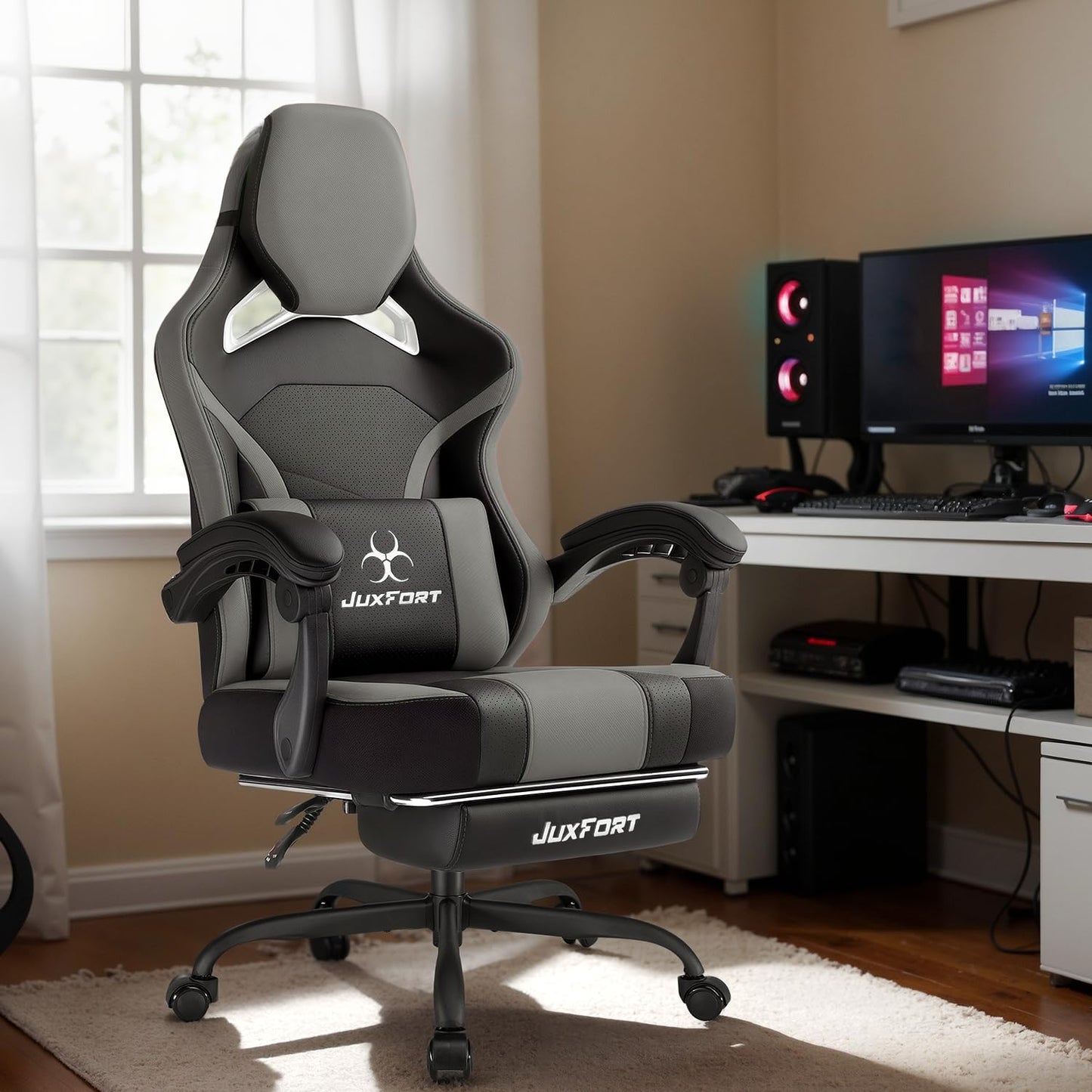 Big and Tall Gaming Chair with Massage and Pocket Spring Cushion,Gamer Chairs for Adults 400lb Weight Capacity, Video Game Chair with Headrest and Lumbar Support