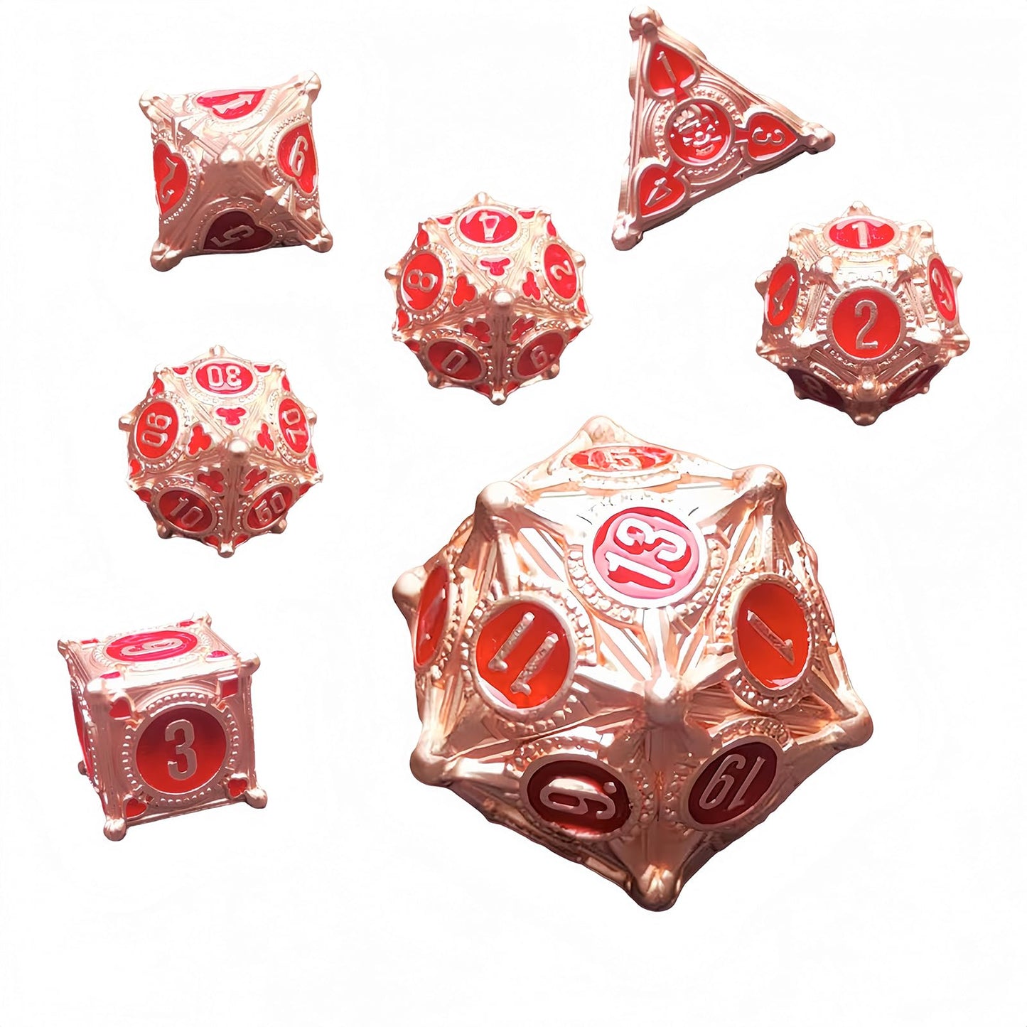 Surpass Metal dice Set red DND dice Set RPG dice Rose Gold Polyhedral Metal dice for Dungeons & Dragons Games Poker Theme Design (Rose red)