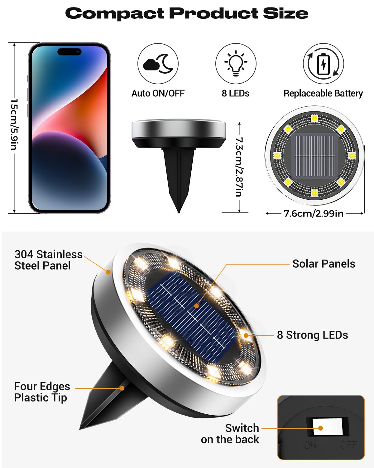 btfarm 12 Pack Solar Lights Outdoor, 8 LED Solar Ground Lights IP65 Waterproof Flat Solar Disc Light, Pathway Lights for Garden Lawn Patio Yard Path Landscape, Warm White